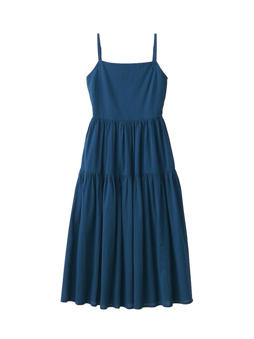 Muji Navy Blue 100% Cotton Maxi Voile Cami Dress with Spaghetti Straps